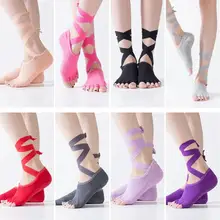 Новые модные спортивные носки, тонкий дизайн, Нескользящие хлопковые носки для йоги, женские эластичные носки с перекрестными ремешками и открытым носком