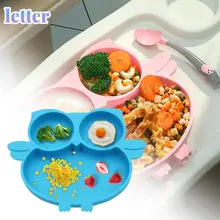 

Lovely Kids Plate Cartoon Owl Suction Cup Bottom Food Grade Silicone Toddle Feeding Tableware for Baby Carriage
