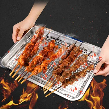 

Durable Barbecue Food Grilling Baking Tray Cooling Rack Picnic Home Square Stainless Steel Oven Dishwasher Safe Kitchen Camping