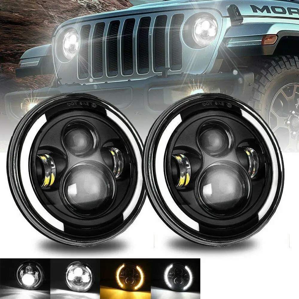 1 Pair 7 Inch Round Shaped Led Front Headlight For Jeep Wrangler Jk Lj