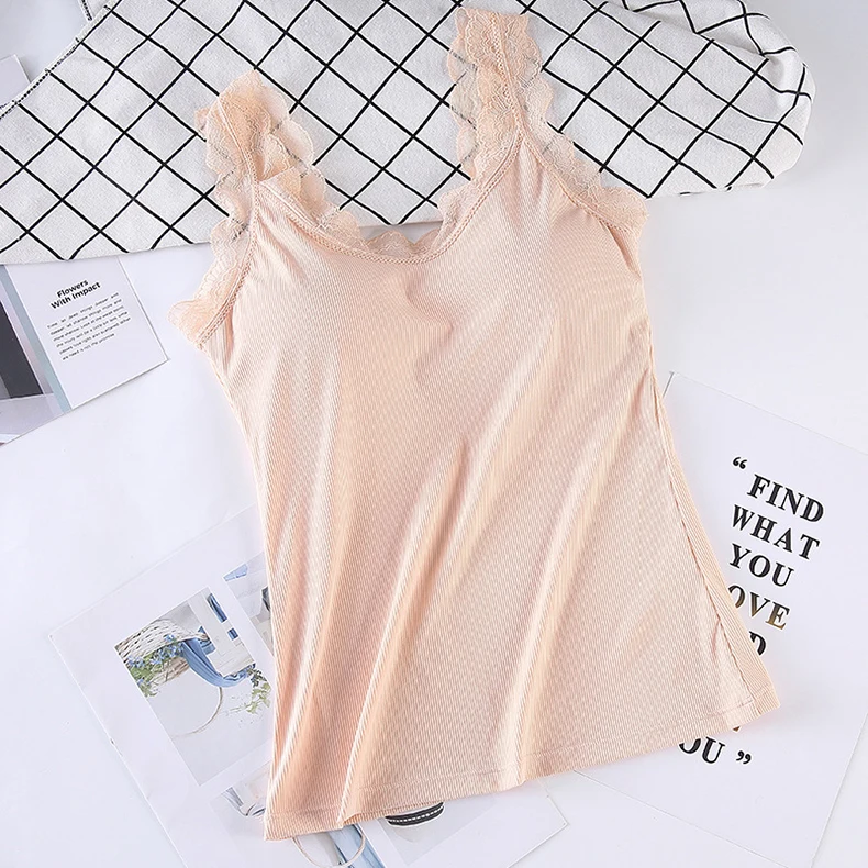 Women Ice Silk Thread Vest Female Lace Sexy Base Set Inside Summer Thin Section Sith Chest Pad Vest Tank Top Sleeveless