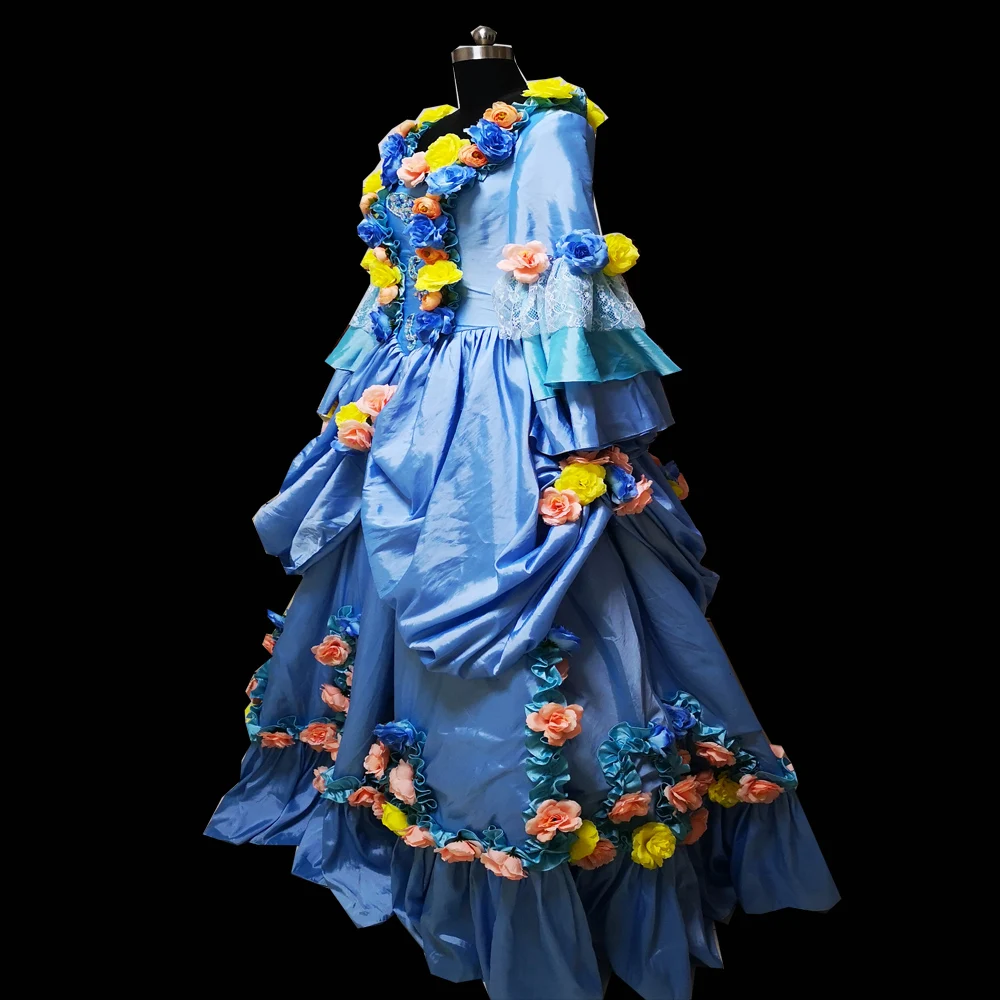 

New blue Vintage costumes 18th Duchess Retro medieval Renaissance Reenactment Theatre Civil war Victorian dress D-355