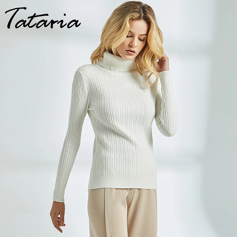 

Tataria Women Turtleneck Sweaters Female Slim Knit Sweater for Women Long Sleeve Tops Turtleneck Knitted Sweater Women Classic