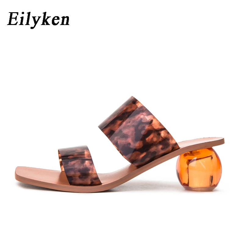Eilyken/летние женские шлепанцы с прозрачным каблуком из плексигласа; Модные леопардовые женские сандалии с квадратным носком из прозрачного ПВХ