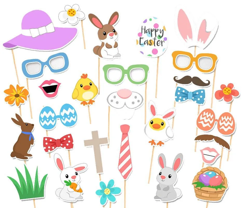 

Hot Selling Easter Easter Rabbit Painted Egg Glasses Hat Photo Shoot Props 29 Piece Set Party