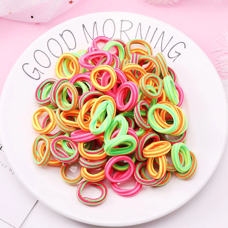 crude mix 7 New 100PCS/Lot Girls Candy Colors Nylon 3CM Rubber Bands Children Safe Elastic Hair Bands Ponytail Holder Kids Hair Accessories - Цвет: crude mix 7