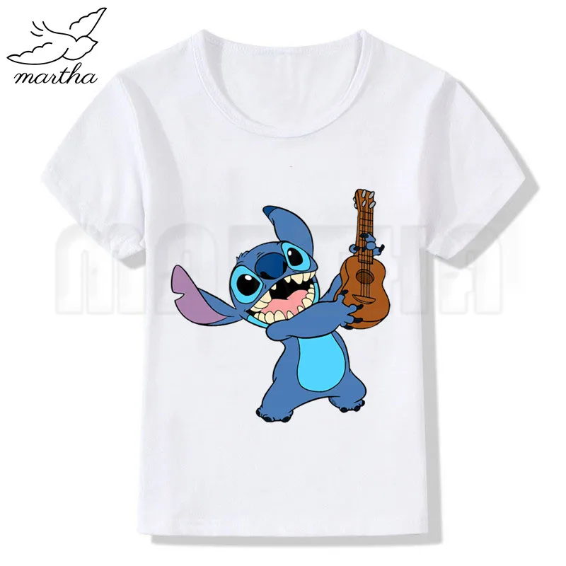 Новая белая футболка с забавным рисунком из мультфильма «Angry Stitch» Новая футболка с принтом для девочек летние топы с короткими рукавами и круглым вырезом, повседневная детская футболка - Цвет: WhiteH