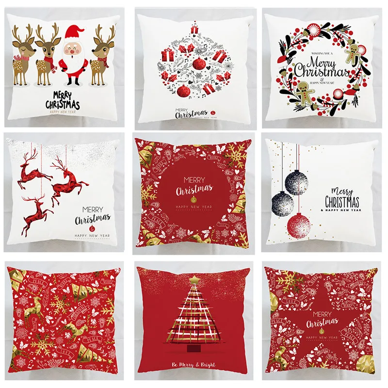 

Christmas Cushion Cover 45*45 Santa Claus Printing Xmas PillowCase Christmas Decorations For Home Navidad Decors Happy New Year