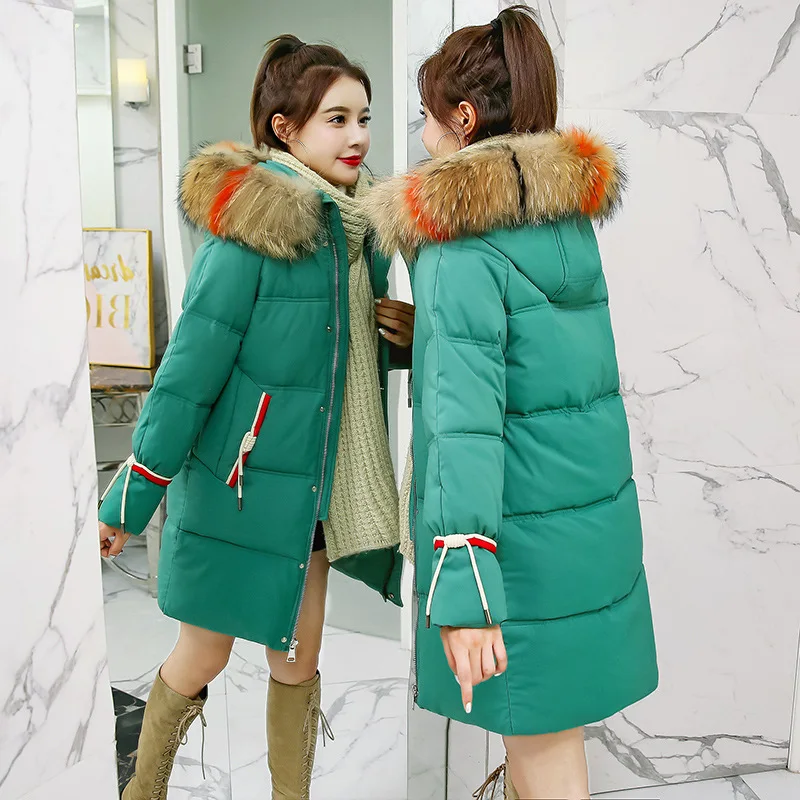 

2019 Winter New Style Korean-style Slim Fit Slimming Thick Mid-length Stand Collar Large Fur Collar-Style down Feather Cotton Ov