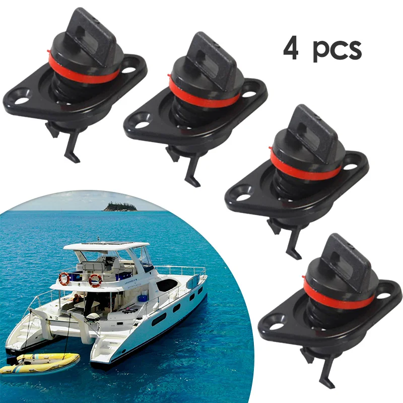 4 Pcs Boat Marine 1" Replacement Black Nylon Drain Plug & Gasket For Drain Plug 