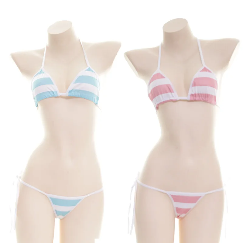 Conjunto de bikini às riscas de algodão lingerie lolita_voghion.com