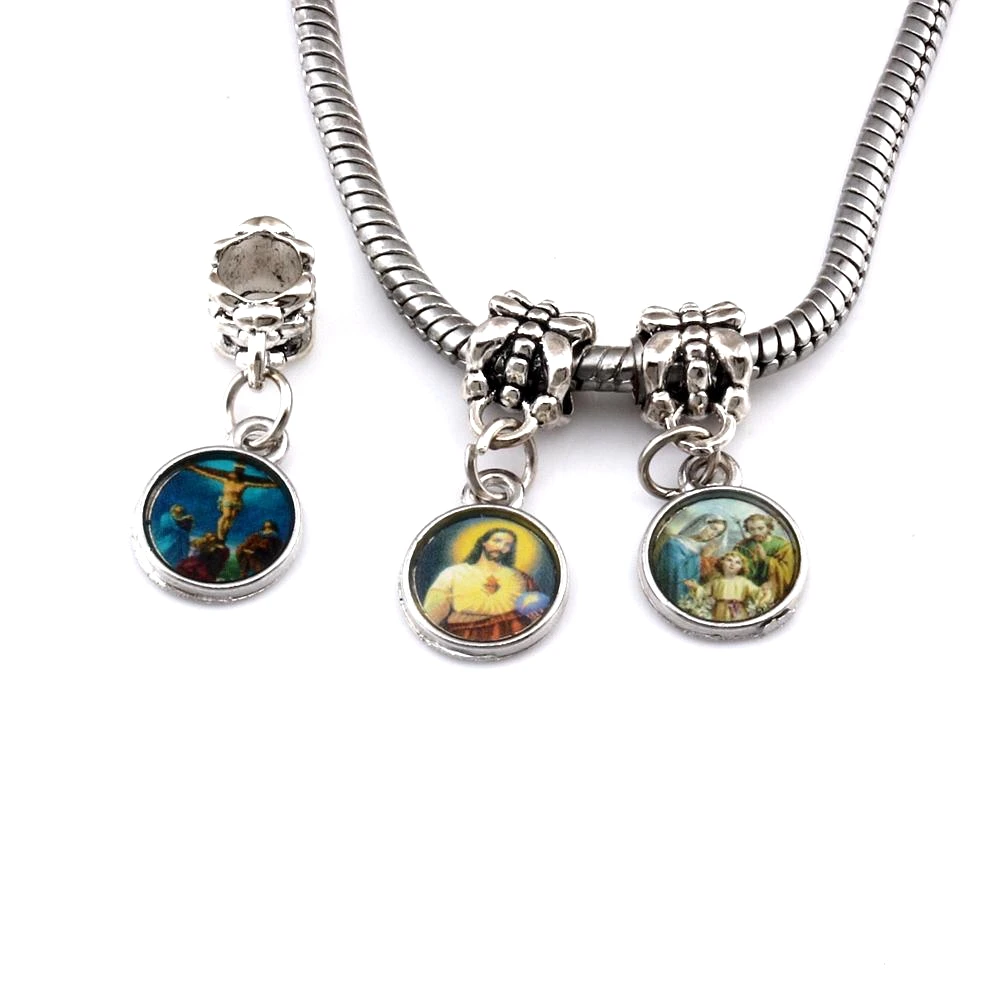 100Pcs Mixed Catholic Church Medals Saints Cross Charm Pendants For Jewelry Making Bracelet Necklace DIY Findings 10x25mm A-373a