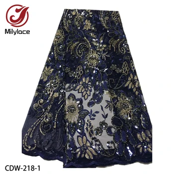 

Latest Sequin Lace Fabric High Quanlity Embroidery Tulle Lace Nigerian Party Lace Fabric CDW-218