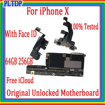 

100% Original unlocked For iphone X with/without Face ID motherboard 64GB 256GB IOS system logic board,free icloud