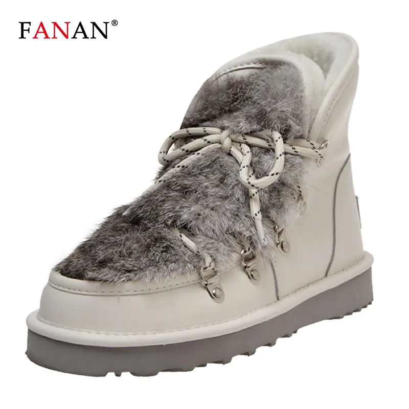 FANAN Luxury Women Ankle Winter Boots Cow Leather Shearling Wool Fur Lined Snow Woman Casual Warm Waterproof Shoes Black | Обувь