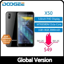 DOOGEE X50 мобильный телефон Android 8,1 MTK6580M четырехъядерный 1 ГБ ОЗУ 8 Гб ПЗУ две камеры 5,0 дюйма 2000 мАч две sim-карты смартфон WCDMA