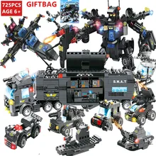 

8Pcs/lot City Police Robot ROBOCOP SWAT Truck Car Building Blocks SWAT Vehicle Command Creative Bricks Educational Toys for Kids