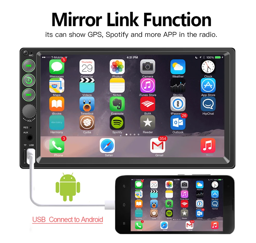 Автомобильный радиоприемник MP5 плеер 2Din 7062 MirrorLink USB 7 ''сенсорный экран