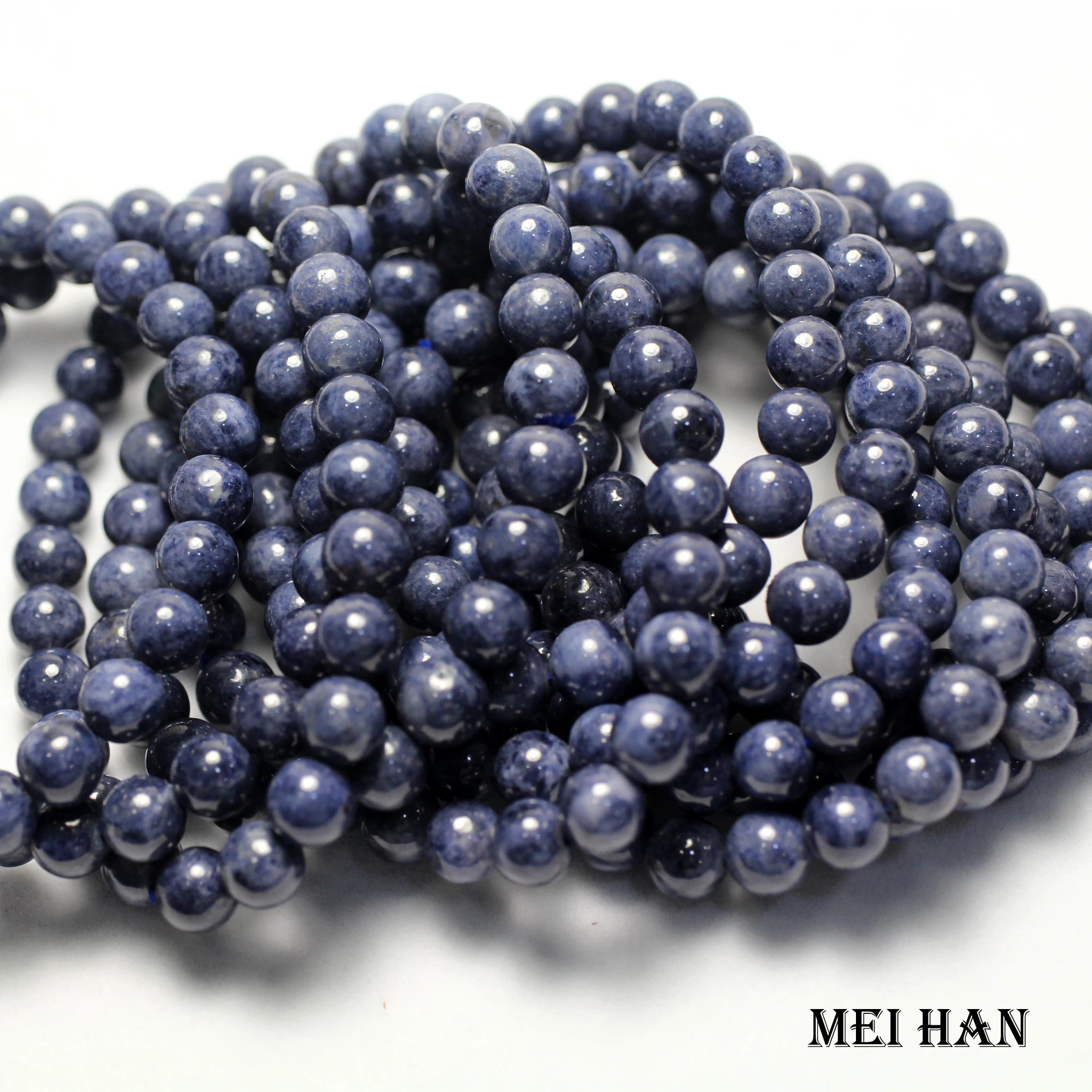 Meihan(25 бусин/браслет) А+ натуральный 7-7,8 мм синий сапфир Гладкие Круглые бусины для изготовления ювелирных изделий дизайнерский браслет