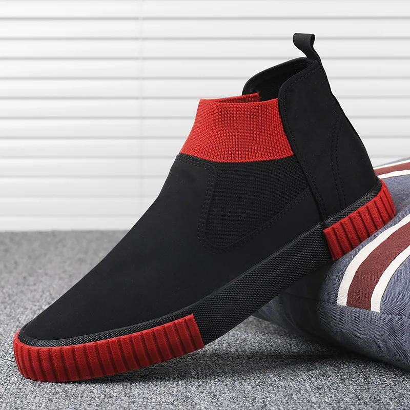 Botas vulcanizadas de tela informales transpirables para hombre, zapatos mocasines de estilo británico, ropa joven, zapatillas resistentes, 20233