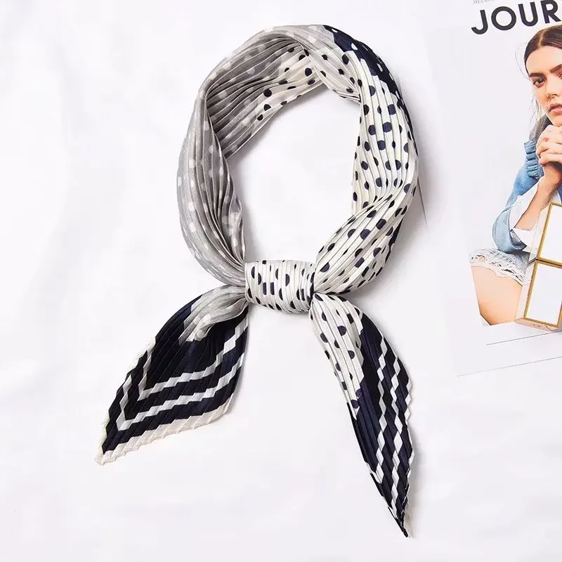 

Crinkle Silk Scarf Women Color Strip Crumple Neck Wear Pleated Handkerchief Bufanda de dama 55*55cm