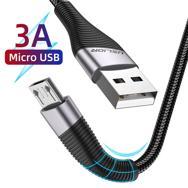 USLION, плоский Micro USB кабель, зарядное устройство для samsung, huawei, Xiaomi, 3A, кабель для синхронизации данных, провод, быстрая зарядка, кабели для мобильных телефонов, 1 м, 2 м, 3 м - Цвет: Серый