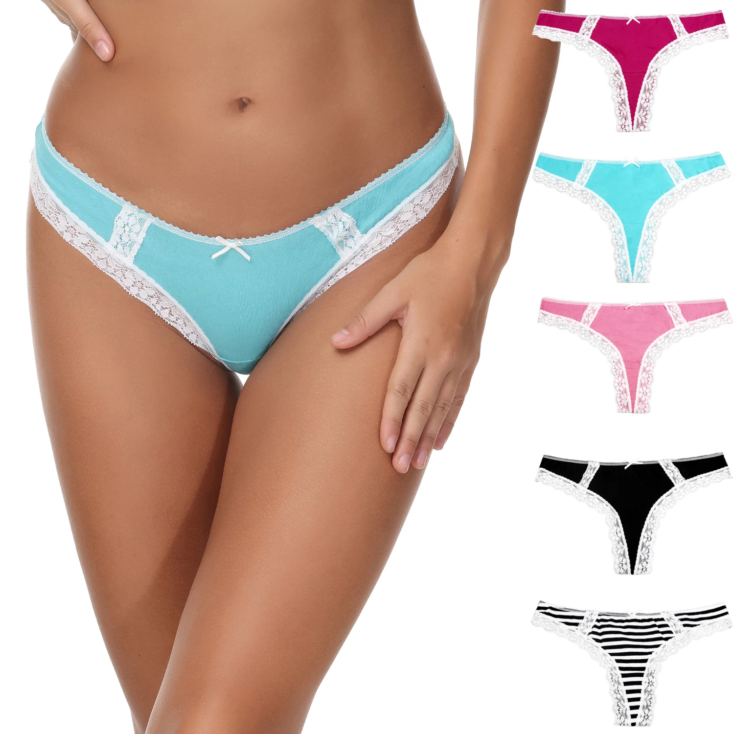 4 Pack Sexy Women Cotton G-String Thongs Low Waist Sexy Ladies Panties  Underwear