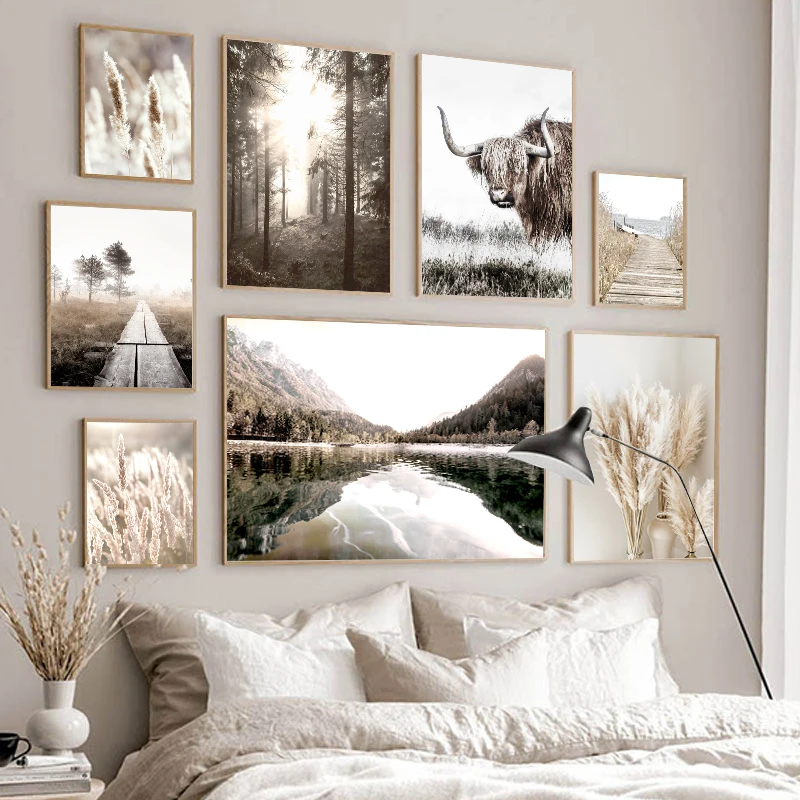Autumn Scenery Poster Home Decor Nordic Canvas Art Painting Nature Grass Landscape Picture Wall Print for Living Room Design | Дом и сад