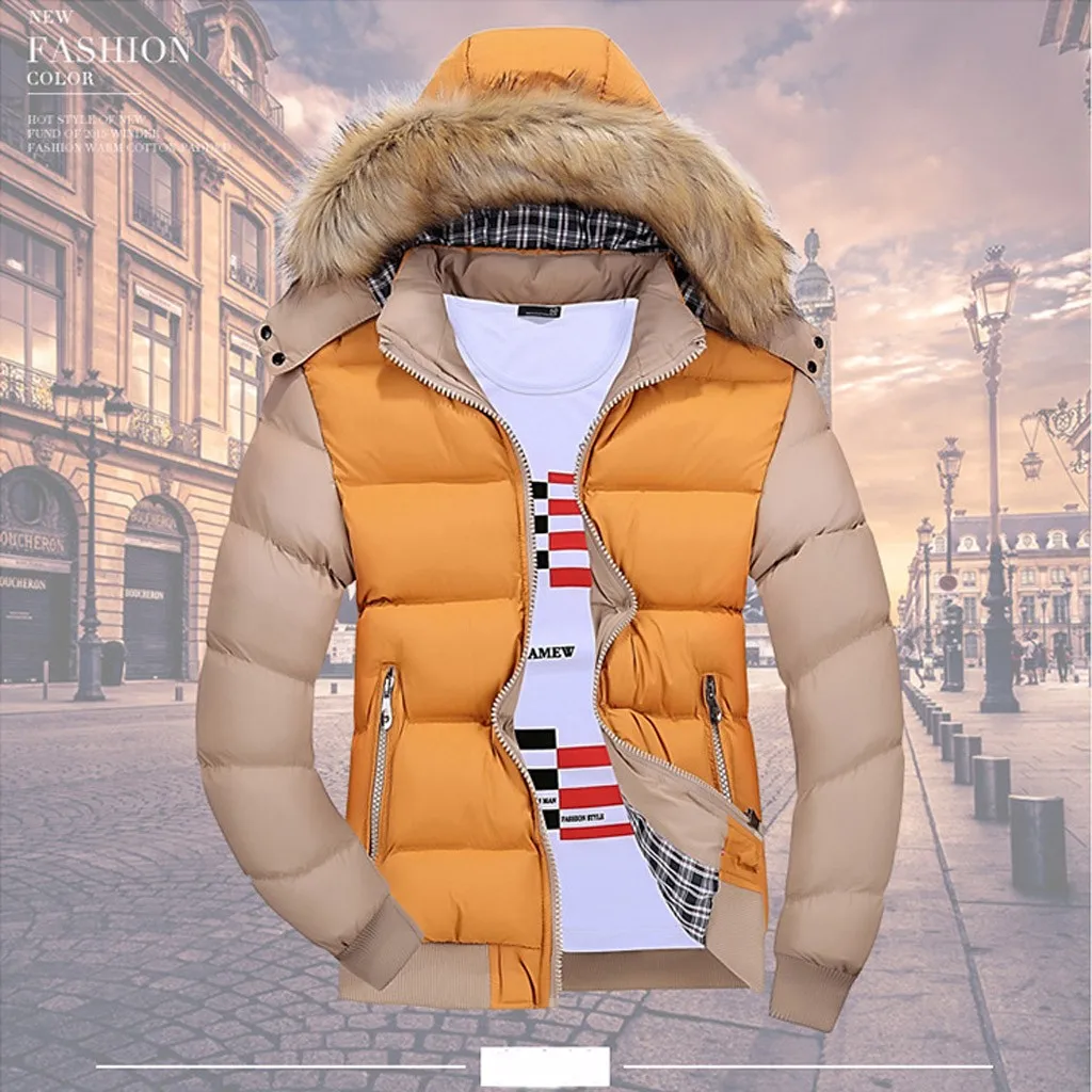 Perimedes Mens Winter Hunting Coats Jackets Zipped Warm Tracksuit Casual Patchwork Long Sleeve Outwear Coat#g40