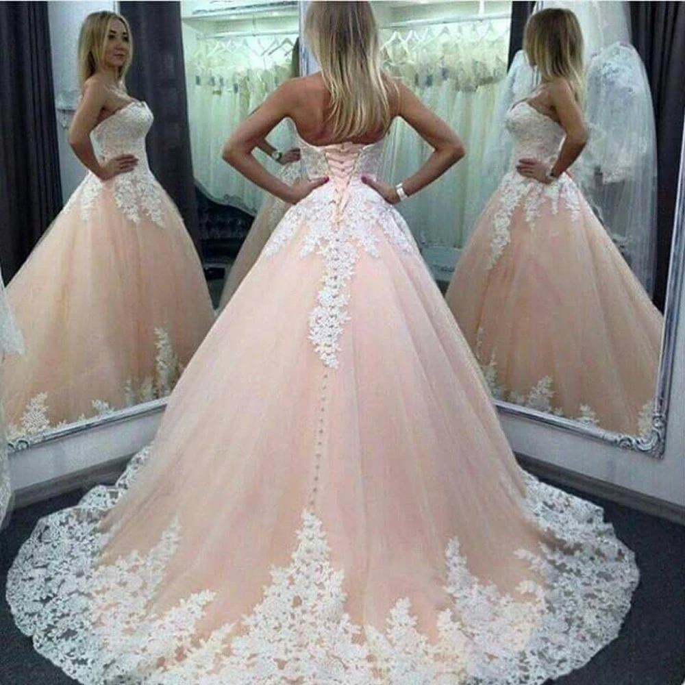 off white pink wedding dress