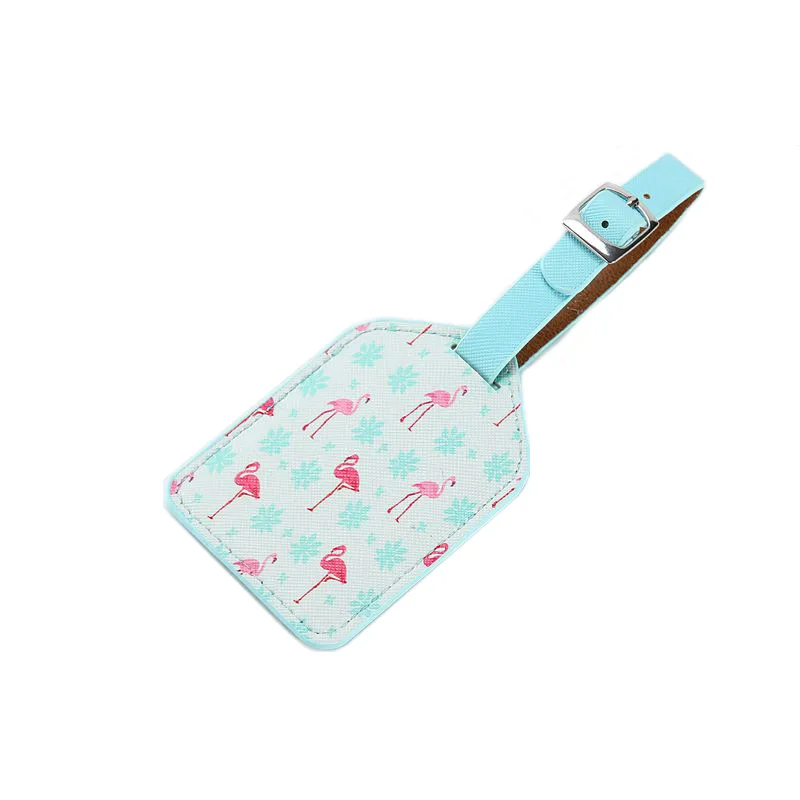 PU Leather Printing Suitcase Flamingo Luggage Tag Label Bag Pendant Handbag Travel Accessories Name ID Address Tags