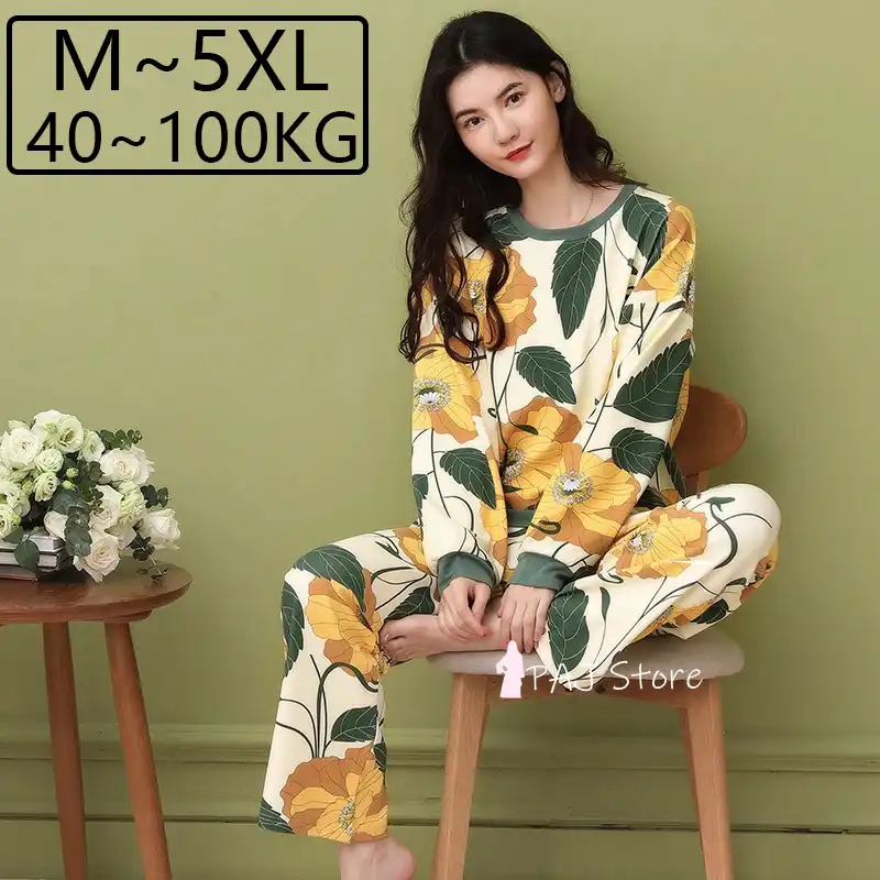 Paj大サイズ綿女性ホームウェアレディースパジャマ4xl 5xl緩いホーム服セットバットパジャマ100キロ着用 パジャマセット Aliexpress Paj大サイズ綿女性ホームウェアレディースパジャマ4xl 5xl緩いホーム服セットバットパジャマ100キロ着用 パジャマセット Aliexpress