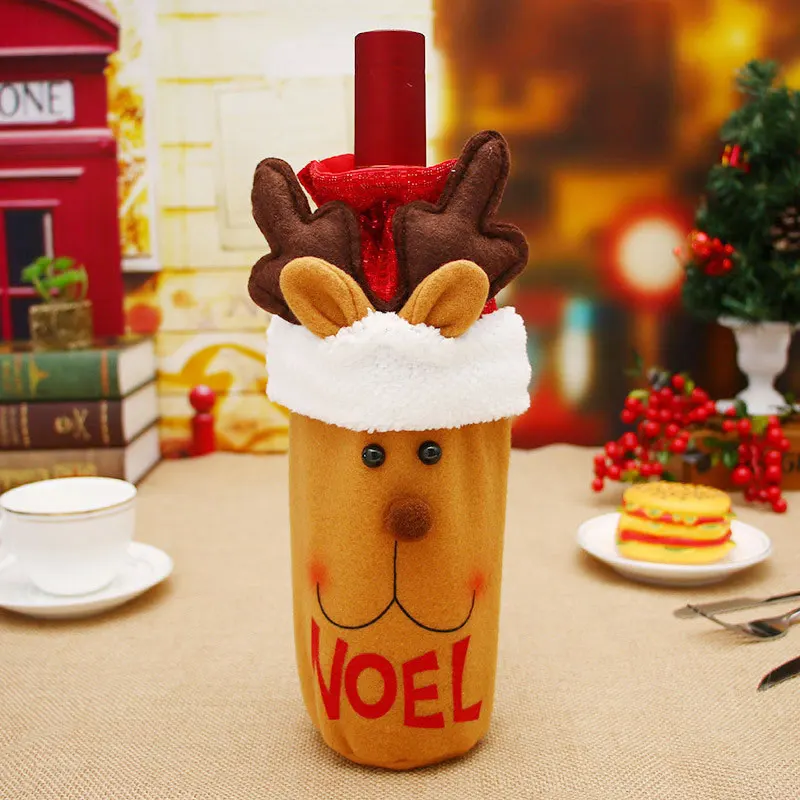 Новогодний Санта-Клаус Снеговик бутылка вина пылезащитный чехол Рождественский подарок Noel Deco рождественские украшения для дома Декор для обеденного стола - Цвет: 3D Elk