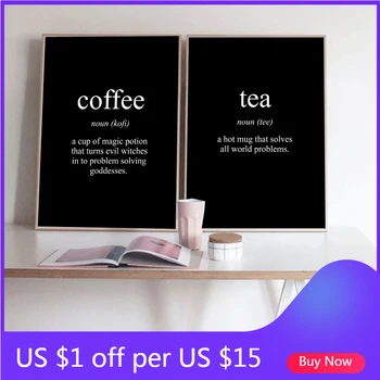 Billige Cuadros Decoracion Salon Tee Kaffee Poster Leinwand Malerei Nordic Wand Kunst Leinwand Malerei Schwarz Und Weiß Zitate Dekor Küche
