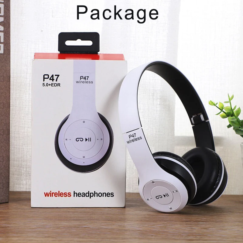 P47 wireless Bluetooth headset built in Micro wireless stereo headset with SD TF FM MP3 Audio cable