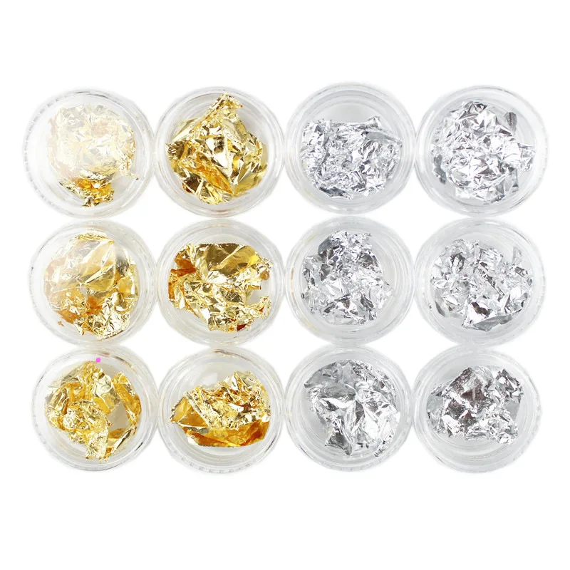 

Nail Art Rhinestones Decorations 12 Jars fashion nail gold foil platinum pieces gold Cong nail jewelry Nail Art Tools