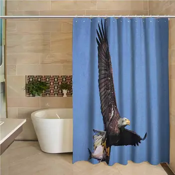 

Eagle Odorless Waterproof Shower Curtain Hunter Bird Carrying a Fish to The Nest in Open Blue Sky Predator Cycle of Life Large