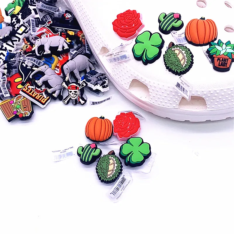 Dropshipping Fruit Plant Shoe Charms PVC Clover Rose Durian Deaigner Shoes  Sandals Accessories for Croc JIBZ Kids Party Gifts