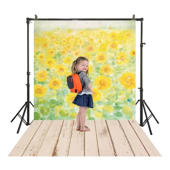 

Sunflower Sea Painting Photography BackDrops Polyester Traditional Studio Back Drops With Wood Floor Portrait Booth Backgrounds
