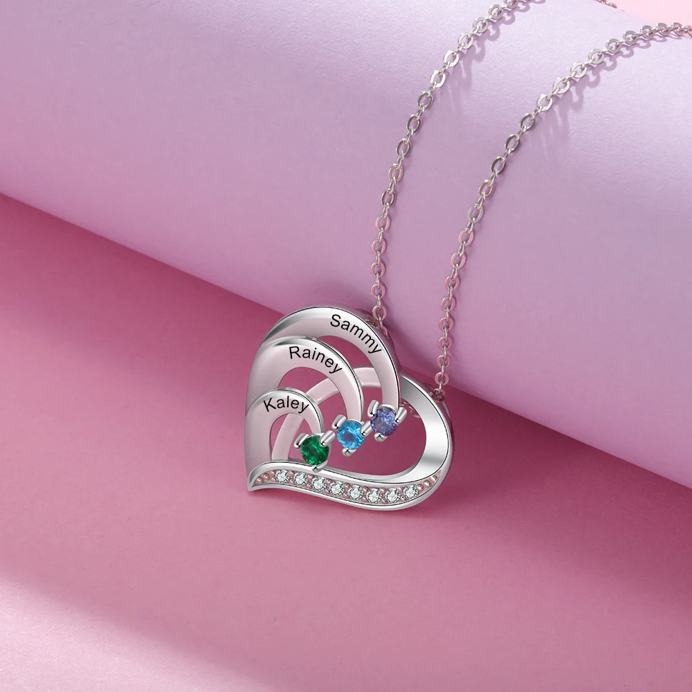 jóias prata esterlina personalizado nome da família coração colares para mulheres personalizado birthstone gravura mães colar