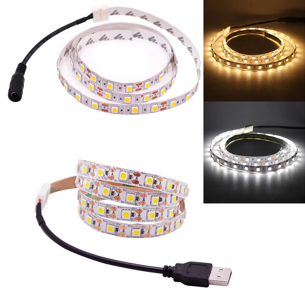 

1m 2m 3m 4m 5m 5050 LED Strip Light 5V 12V Flexible LED Tape Light for TV Backlight Home Decoration Bedroom Lighting Warm White