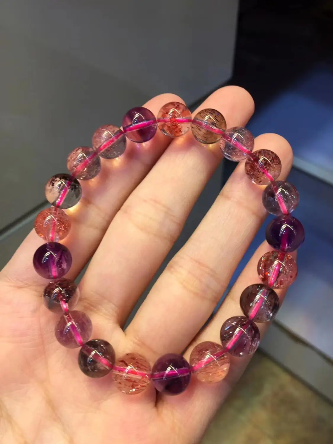 9 мм натуральный супер семь цветных Рутиловый Кварц Lepidocrocite Кристалл Мелодия камень бусины браслет AAAAA сертификат