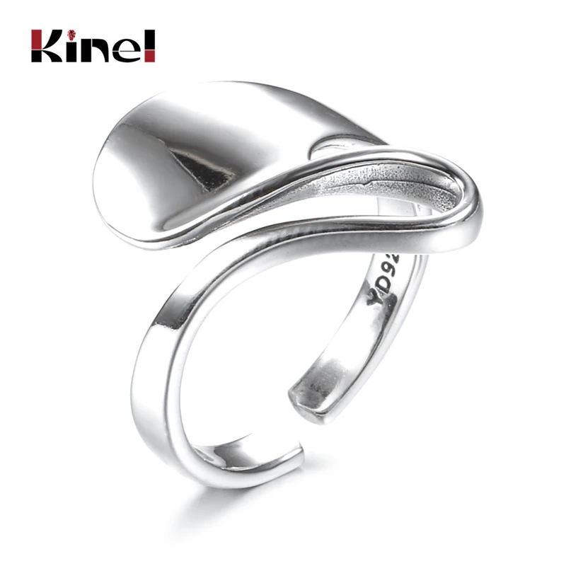 

Kinel Authentic 925 Sterling Silver Wave Geometric Adjustable Ring Korean Style Jewelry Wedding Party Fine Silver Ring Ladies