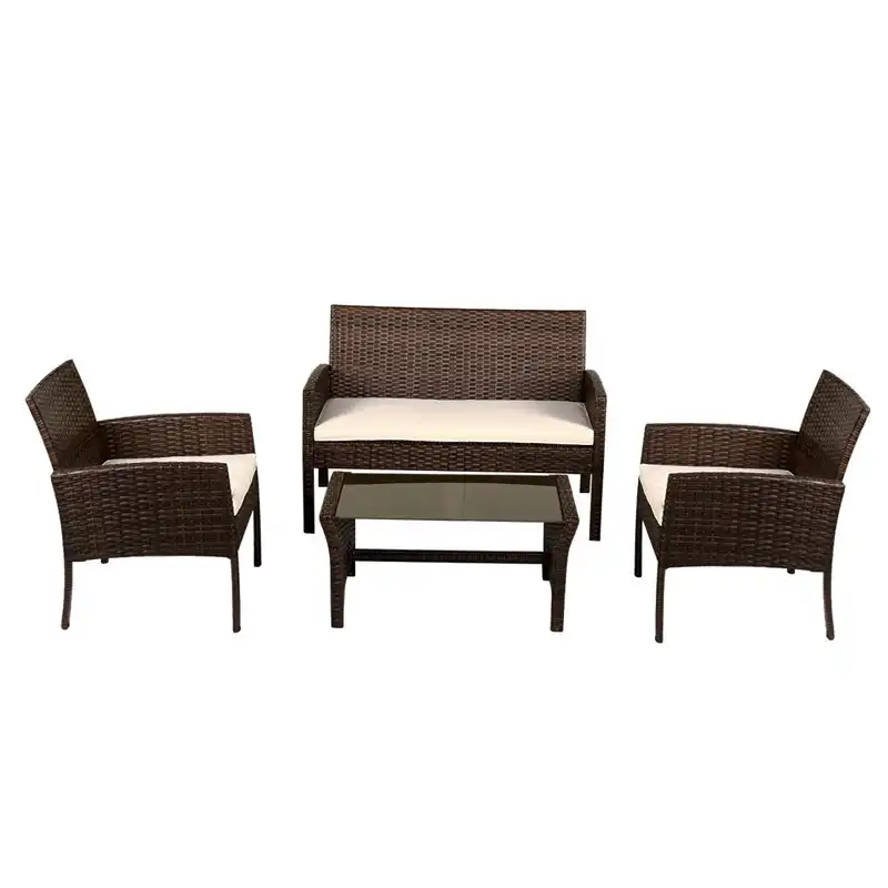 4 Pcs Patio Steel Frame Coffee Table Furniture Set Sturdy Powder Coated Metal Frame W Cushion Outdoor Furniture Hw54519 Aliexpress