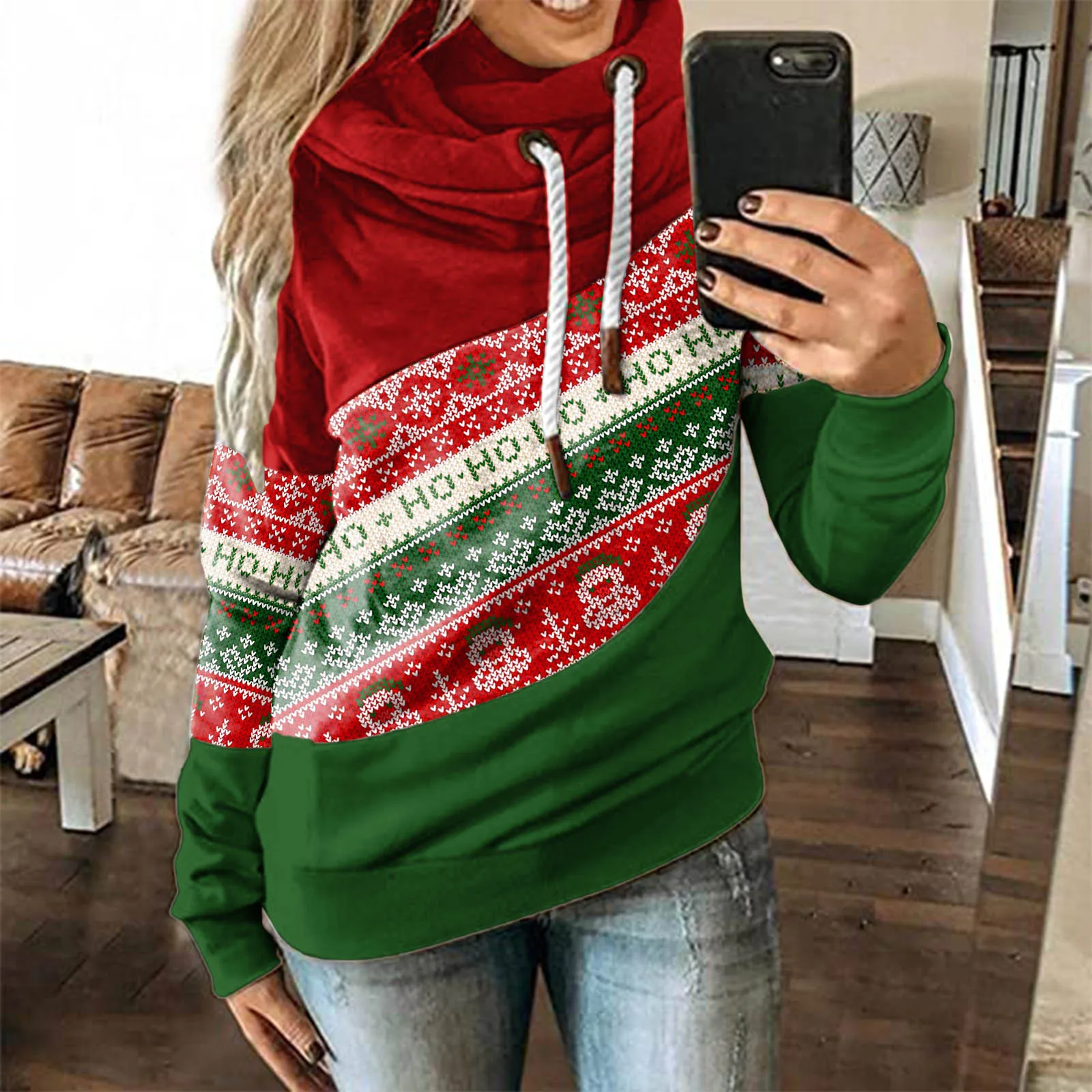 Harajuku Women Hoodies Casual Drawstring Patchwork Long Sleeve Pullover Tops 2021 Winter Female Loose Sweatshirts Sudaderas 1