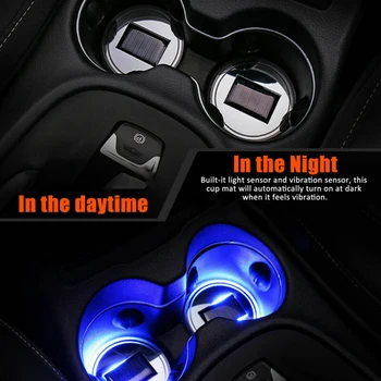 

2pcs Solar Cup Pad Car LED Light Cover Interior Decoration Lights Blue New Car LED Cup Holder Car Interior Decoration