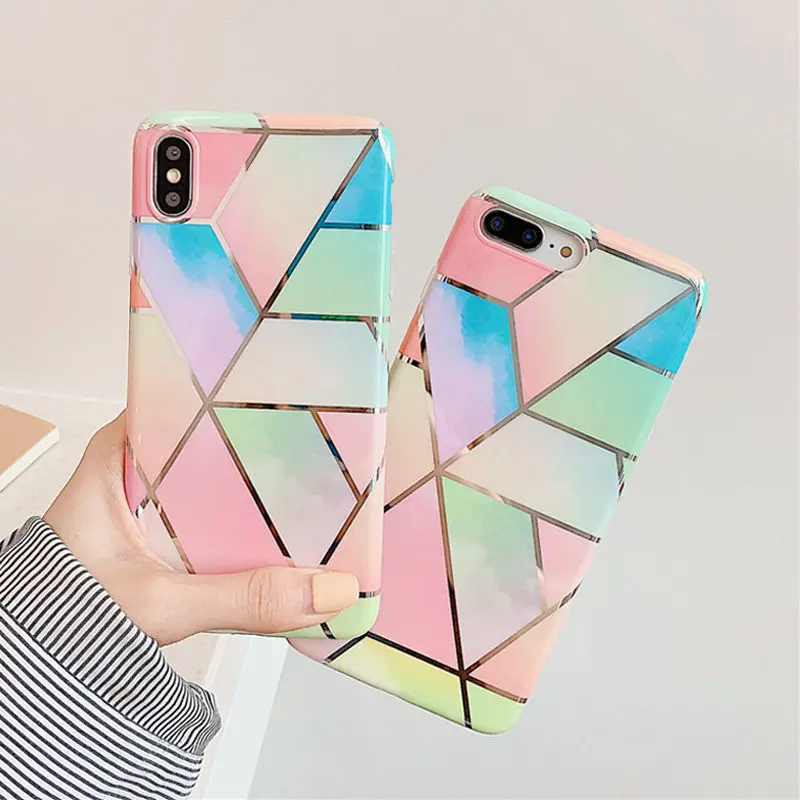 Moskado геометрический мраморный градиент цвета чехол для iPhone 6 6s 7 8 Plus X XR XS Max Flowers Сращивание мягкий чехол для телефона IMD задняя крышка