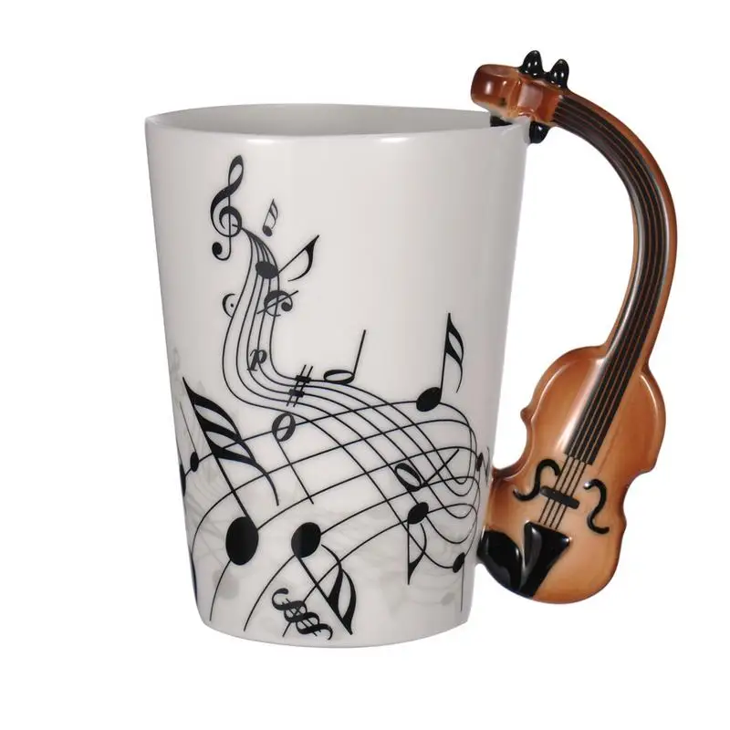 Creative Music Violin Guitar Ceramic Mug Coffee Tea Milk Stave Cups with Handle Coffee Mug Novelty Gifts for Wedding Birthday - Цвет: 1