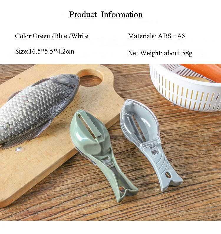 Scraping Scales with Lid Fish Enhanced Manual Blades Easy 3 Wash to Kitchen Scraping Color Clear Scrap Fish Plastic Sharp Tools