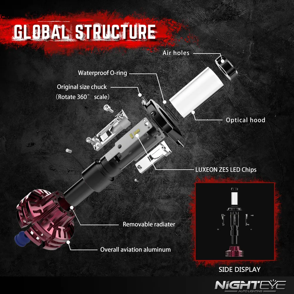 NIGHTEYE H7 светодиодный светильник для автомобиля H4 H11 H1 H3 9006 HB4 9005 HB3 Hi Lo луч 10000lm 6500K